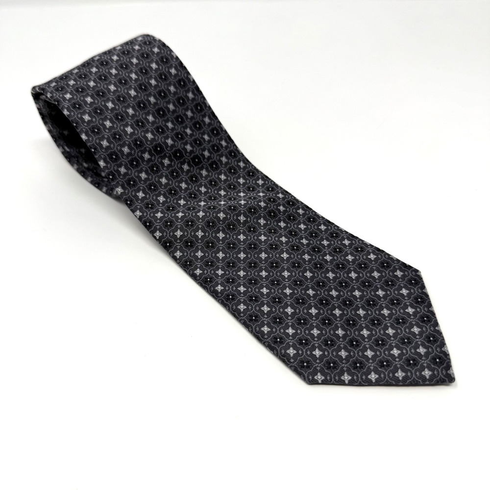 Bruno Piattelli Mens Silk Tie Gray Geometric Pattern Hand‎ Made